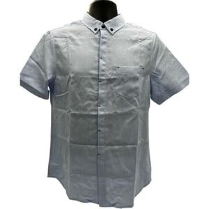 PJ Paul Jones Mens Short Sleeve‎ Button Down Shirt Light Blue Heathered Small